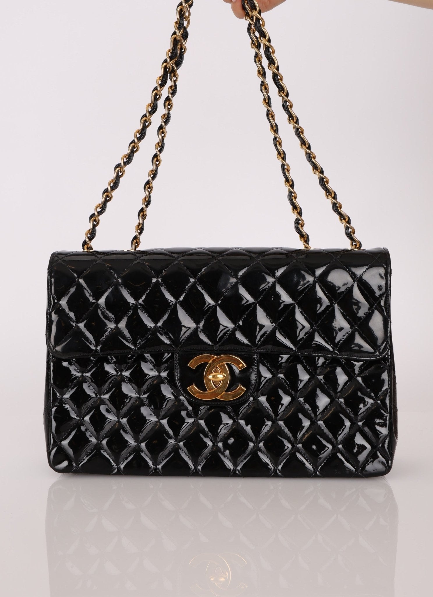 Chanel 1991 Patent XL CC Jumbo Single Flap - FashioNica