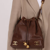 Chanel 1991 Vintage Chocolate Caviar Triple CC Bucket Bag w/ Pouch - FashioNica
