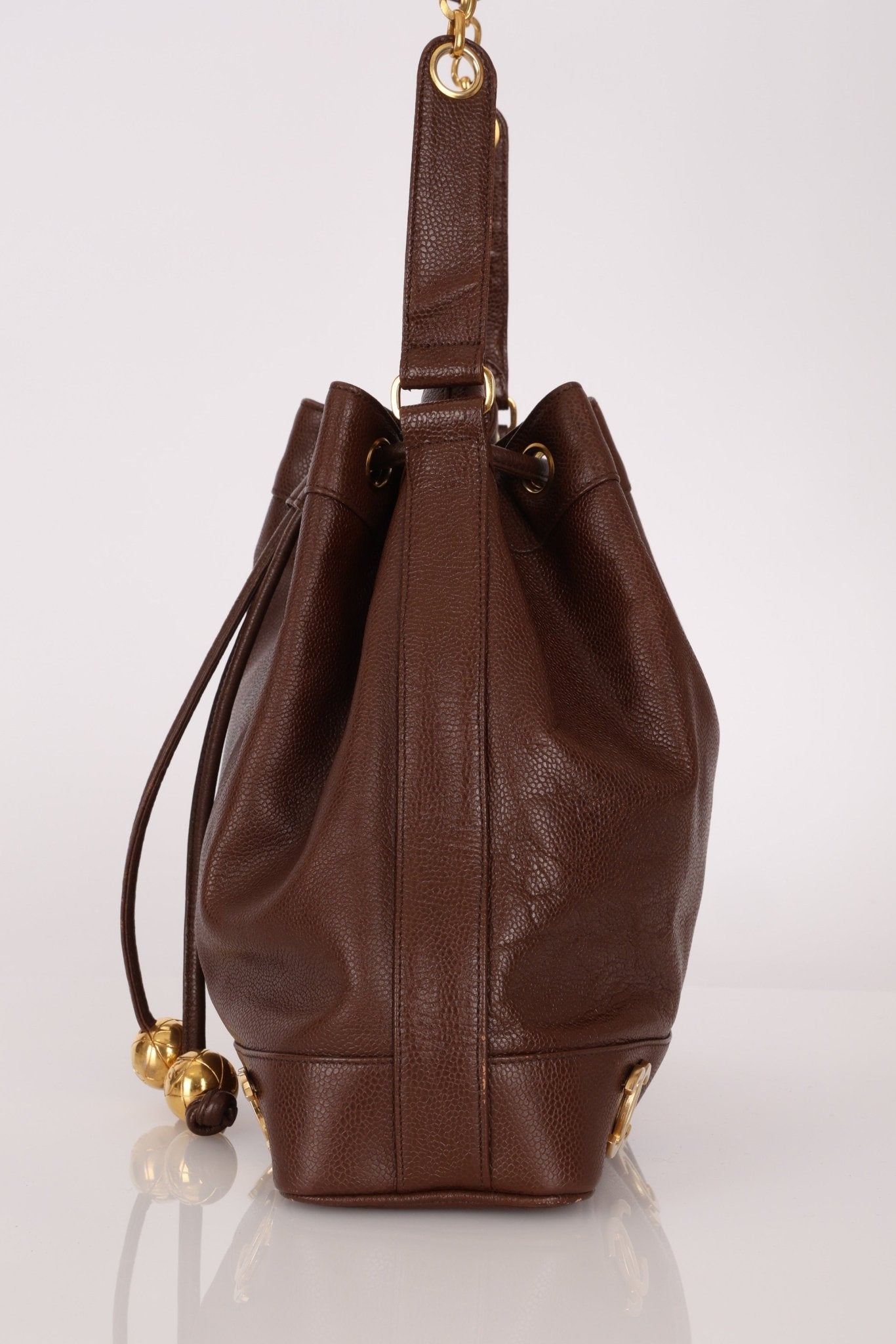 Chanel 1991 Vintage Chocolate Caviar Triple CC Bucket Bag w/ Pouch - FashioNica