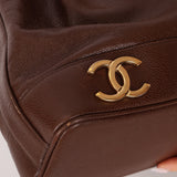 Chanel 1991 Vintage Chocolate Caviar Triple CC Bucket Bag w/ Pouch - FashioNica