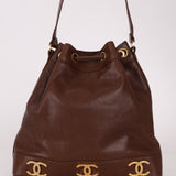 Chanel 1991 Vintage Chocolate Caviar Triple CC Bucket Bag w/ Pouch - FashioNica