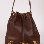 Chanel 1991 Vintage Chocolate Caviar Triple CC Bucket Bag w/ Pouch - FashioNica