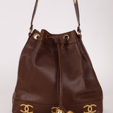 Chanel 1991 Vintage Chocolate Caviar Triple CC Bucket Bag w/ Pouch - FashioNica