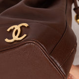 Chanel 1991 Vintage Chocolate Caviar Triple CC Bucket Bag w/ Pouch - FashioNica