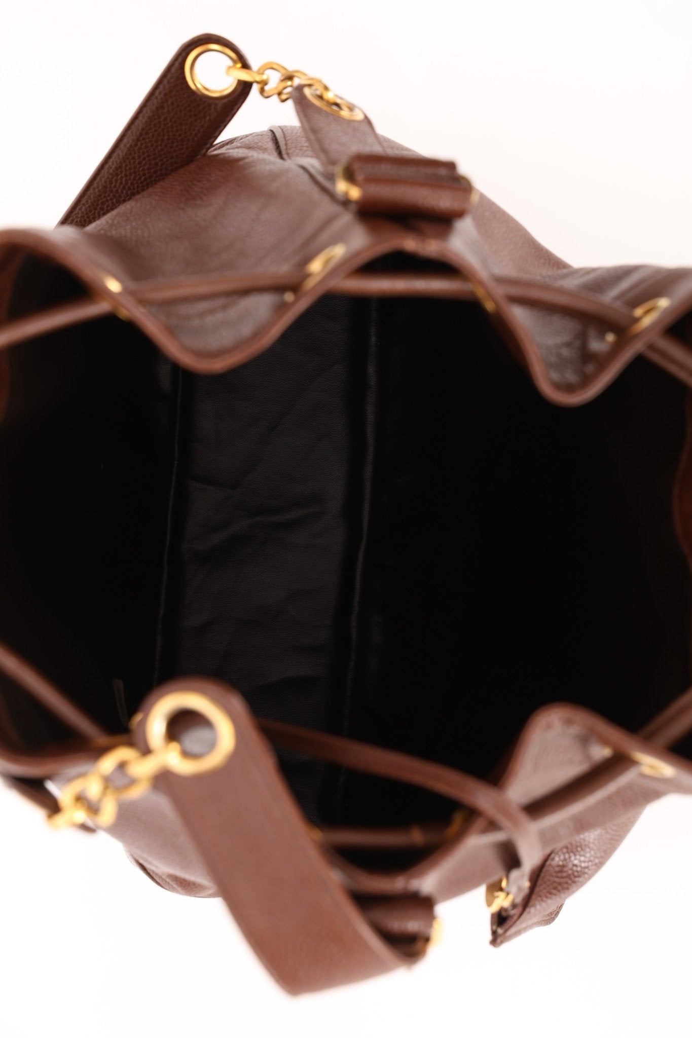 Chanel 1991 Vintage Chocolate Caviar Triple CC Bucket Bag w/ Pouch - FashioNica