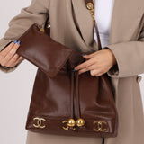 Chanel 1991 Vintage Chocolate Caviar Triple CC Bucket Bag w/ Pouch - FashioNica