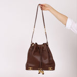Chanel 1991 Vintage Chocolate Caviar Triple CC Bucket Bag w/ Pouch - FashioNica
