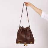 Chanel 1991 Vintage Chocolate Caviar Triple CC Bucket Bag w/ Pouch - FashioNica