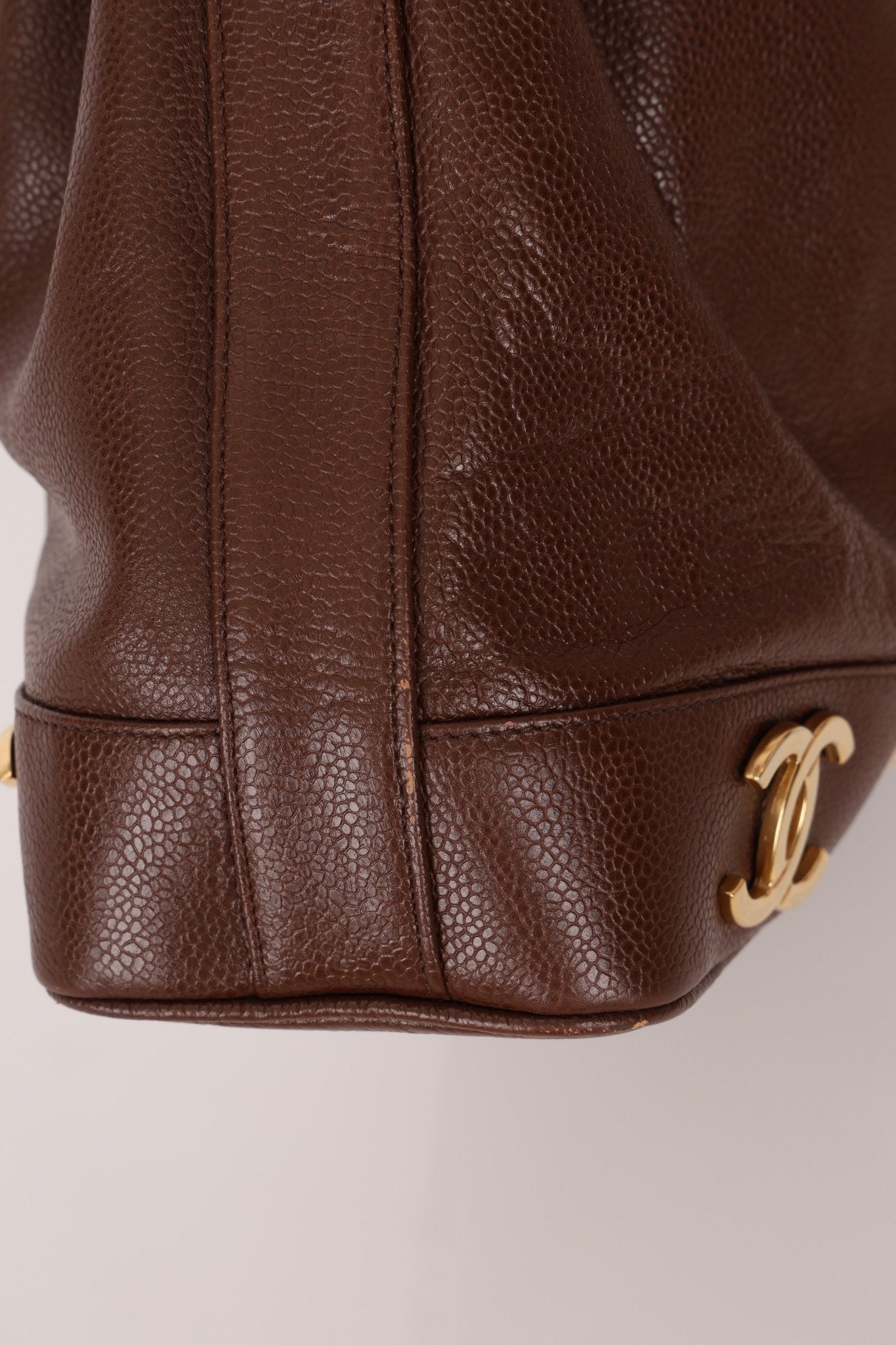 Chanel 1991 Vintage Chocolate Caviar Triple CC Bucket Bag w/ Pouch - FashioNica