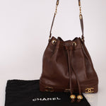 Chanel 1991 Vintage Chocolate Caviar Triple CC Bucket Bag w/ Pouch - FashioNica