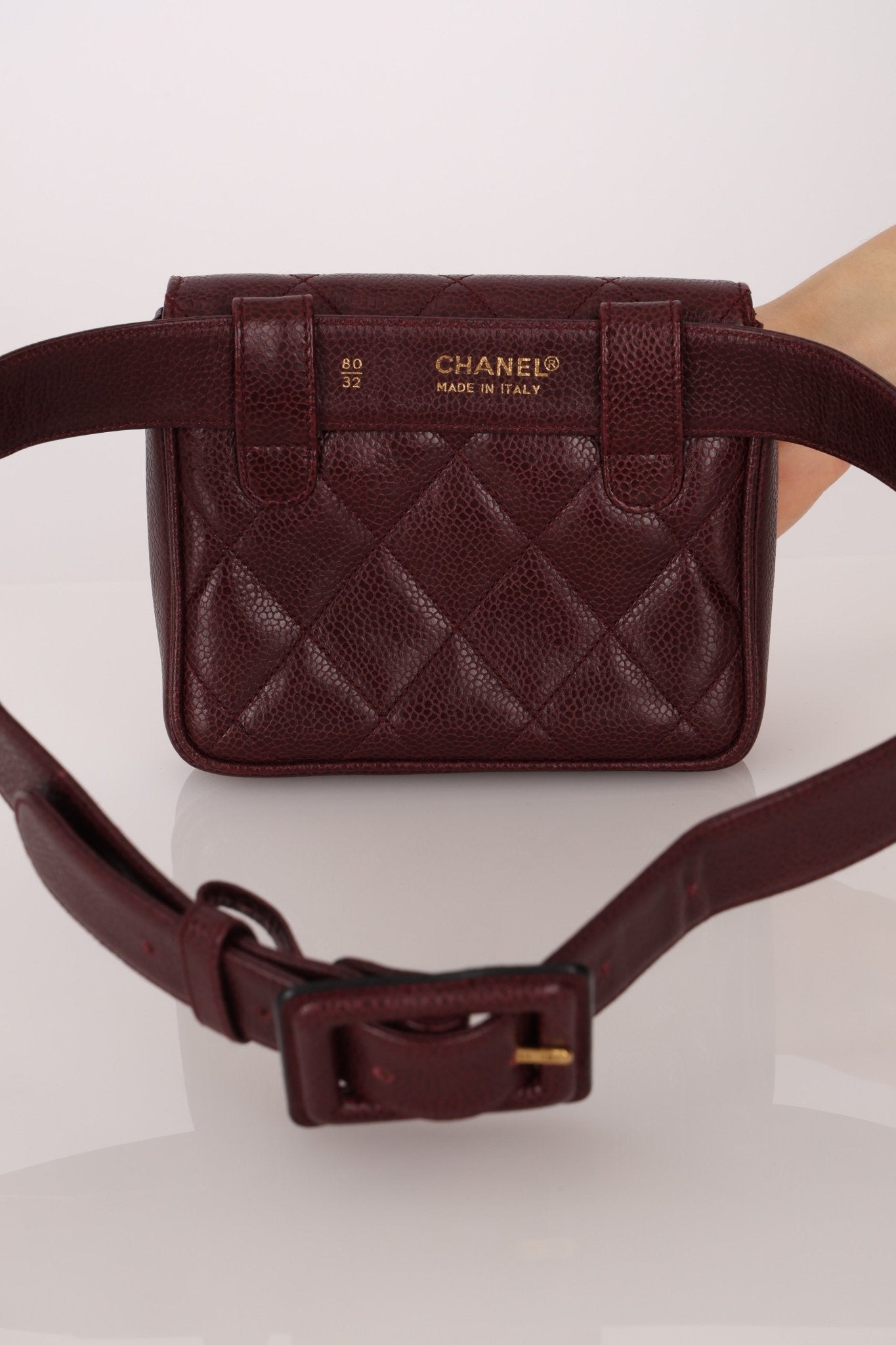 Chanel 1993 Bordeaux Caviar Envelope Turnlock Waist Bag 24K GP - FashioNica