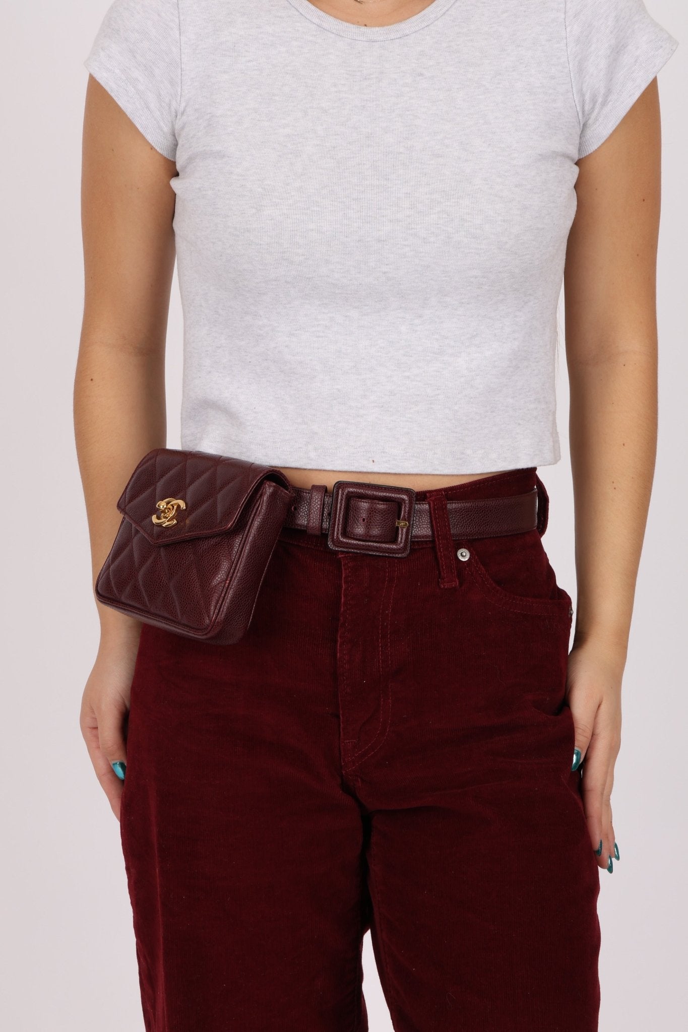Chanel 1993 Bordeaux Caviar Envelope Turnlock Waist Bag 24K GP - FashioNica