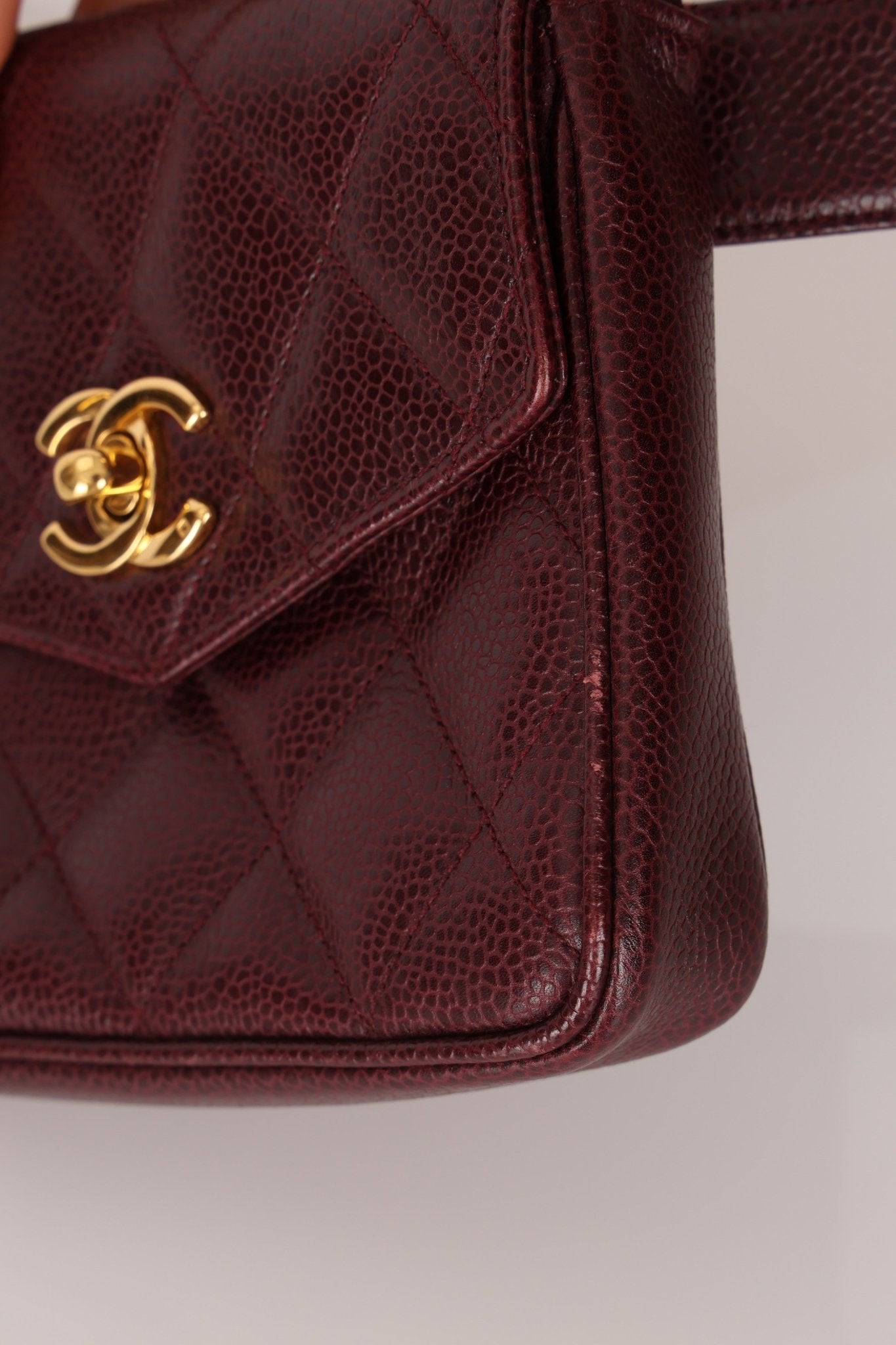 Chanel 1993 Bordeaux Caviar Envelope Turnlock Waist Bag 24K GP - FashioNica