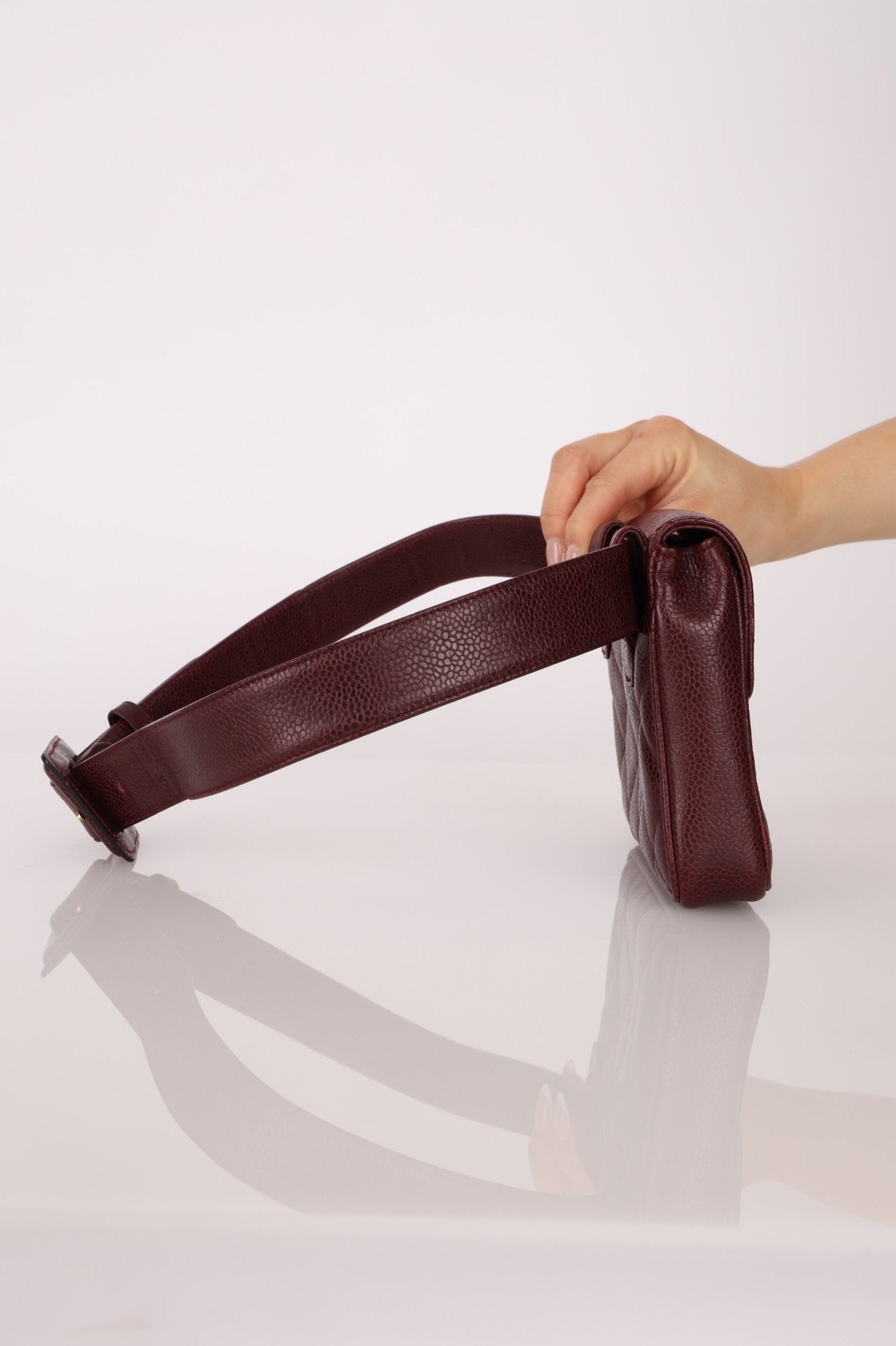 Chanel 1993 Bordeaux Caviar Envelope Turnlock Waist Bag 24K GP - FashioNica