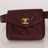 Chanel 1993 Bordeaux Caviar Envelope Turnlock Waist Bag 24K GP - FashioNica