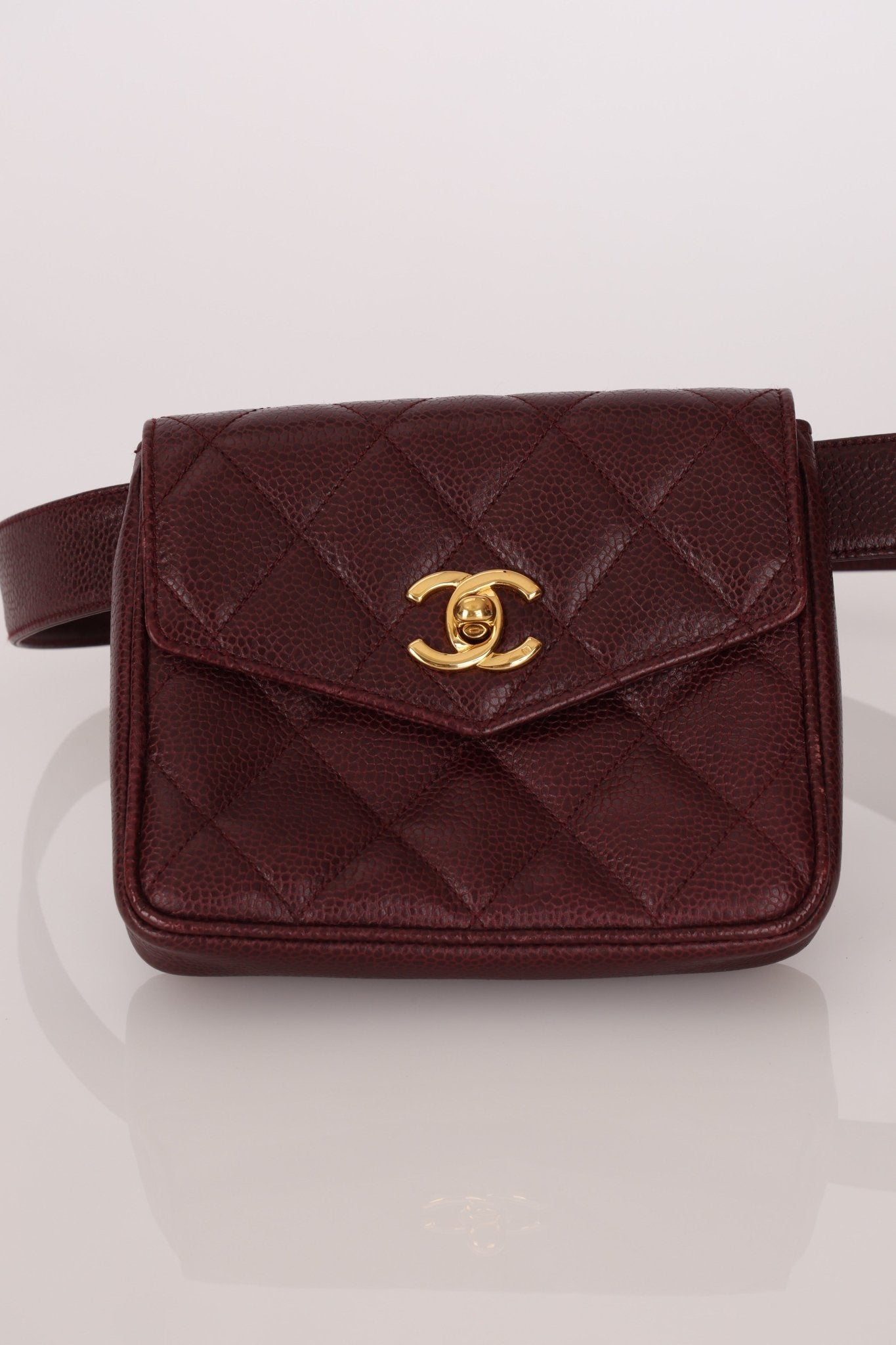 Chanel 1993 Bordeaux Caviar Envelope Turnlock Waist Bag 24K GP - FashioNica