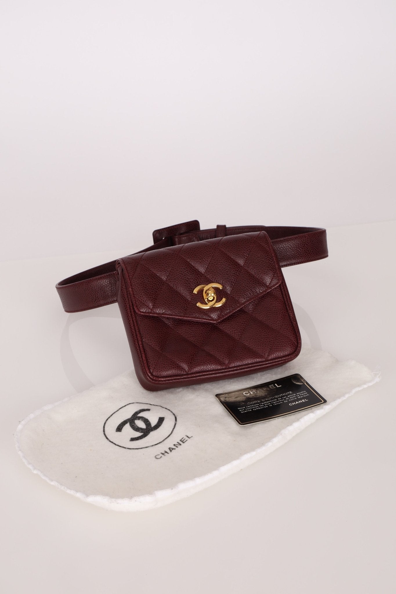 Chanel 1993 Bordeaux Caviar Envelope Turnlock Waist Bag 24K GP - FashioNica