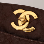Chanel 1993 Caviar Chocolate Brown XL Turnlock Logo Tote Bag 24K GP - FashioNica