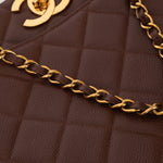 Chanel 1993 Caviar Chocolate Brown XL Turnlock Logo Tote Bag 24K GP - FashioNica
