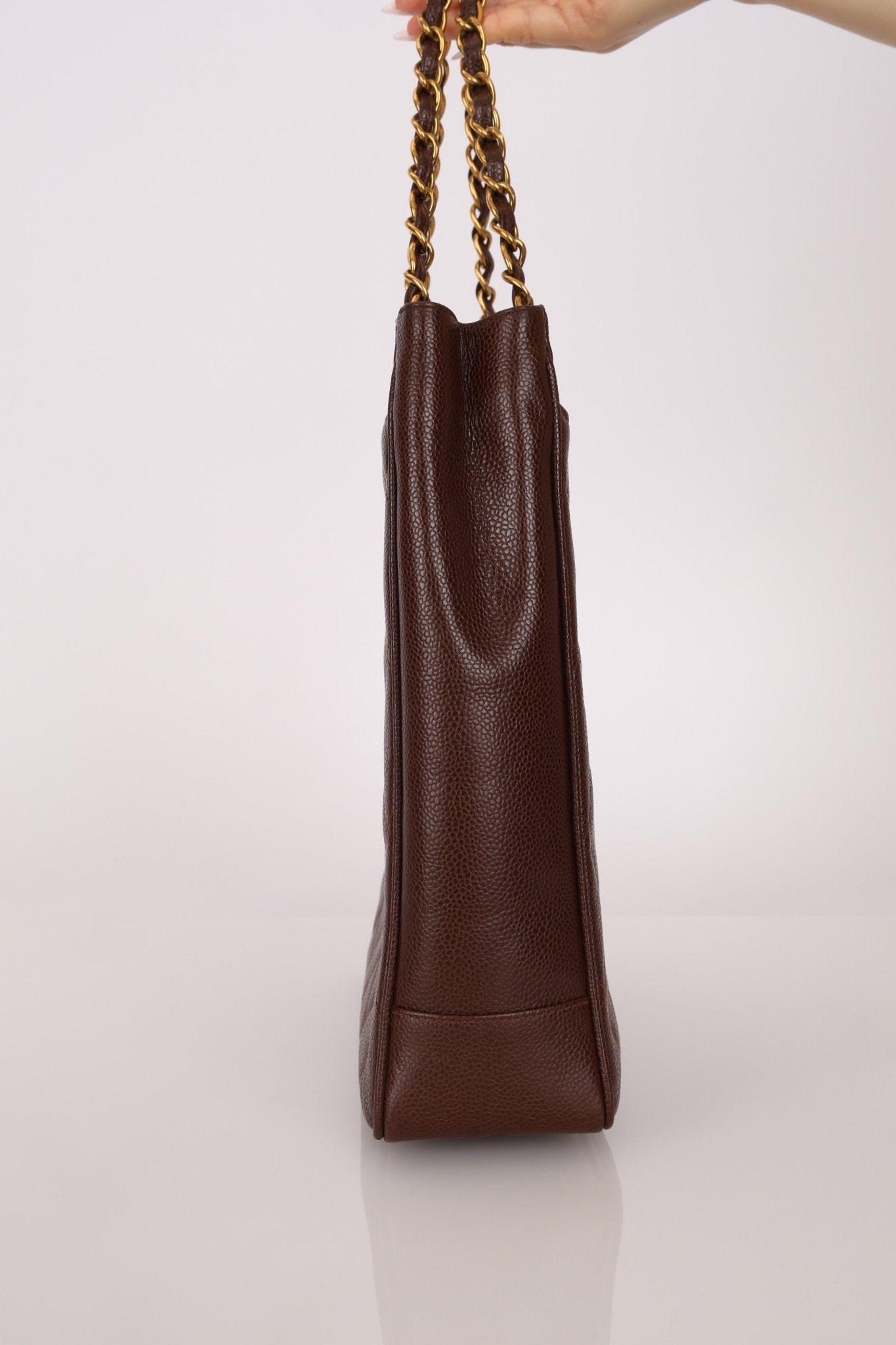 Chanel 1993 Caviar Chocolate Brown XL Turnlock Logo Tote Bag 24K GP - FashioNica