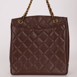 Chanel 1993 Caviar Chocolate Brown XL Turnlock Logo Tote Bag 24K GP - FashioNica