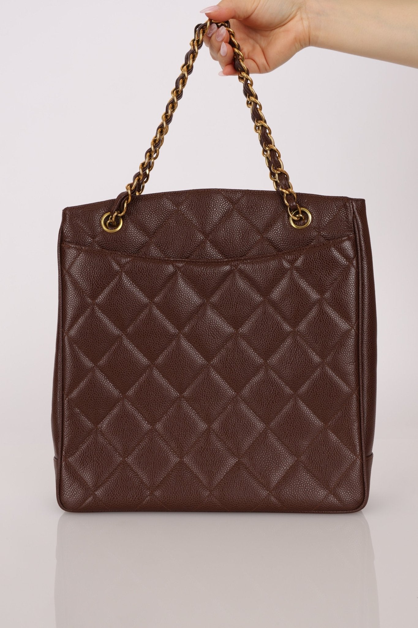 Chanel 1993 Caviar Chocolate Brown XL Turnlock Logo Tote Bag 24K GP - FashioNica