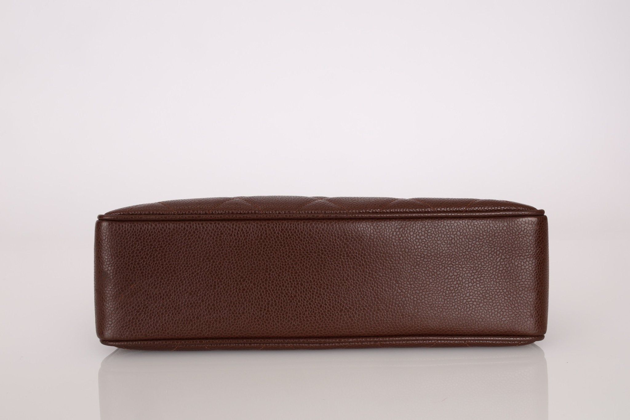 Chanel 1993 Caviar Chocolate Brown XL Turnlock Logo Tote Bag 24K GP - FashioNica