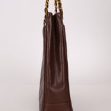 Chanel 1993 Caviar Chocolate Brown XL Turnlock Logo Tote Bag 24K GP - FashioNica