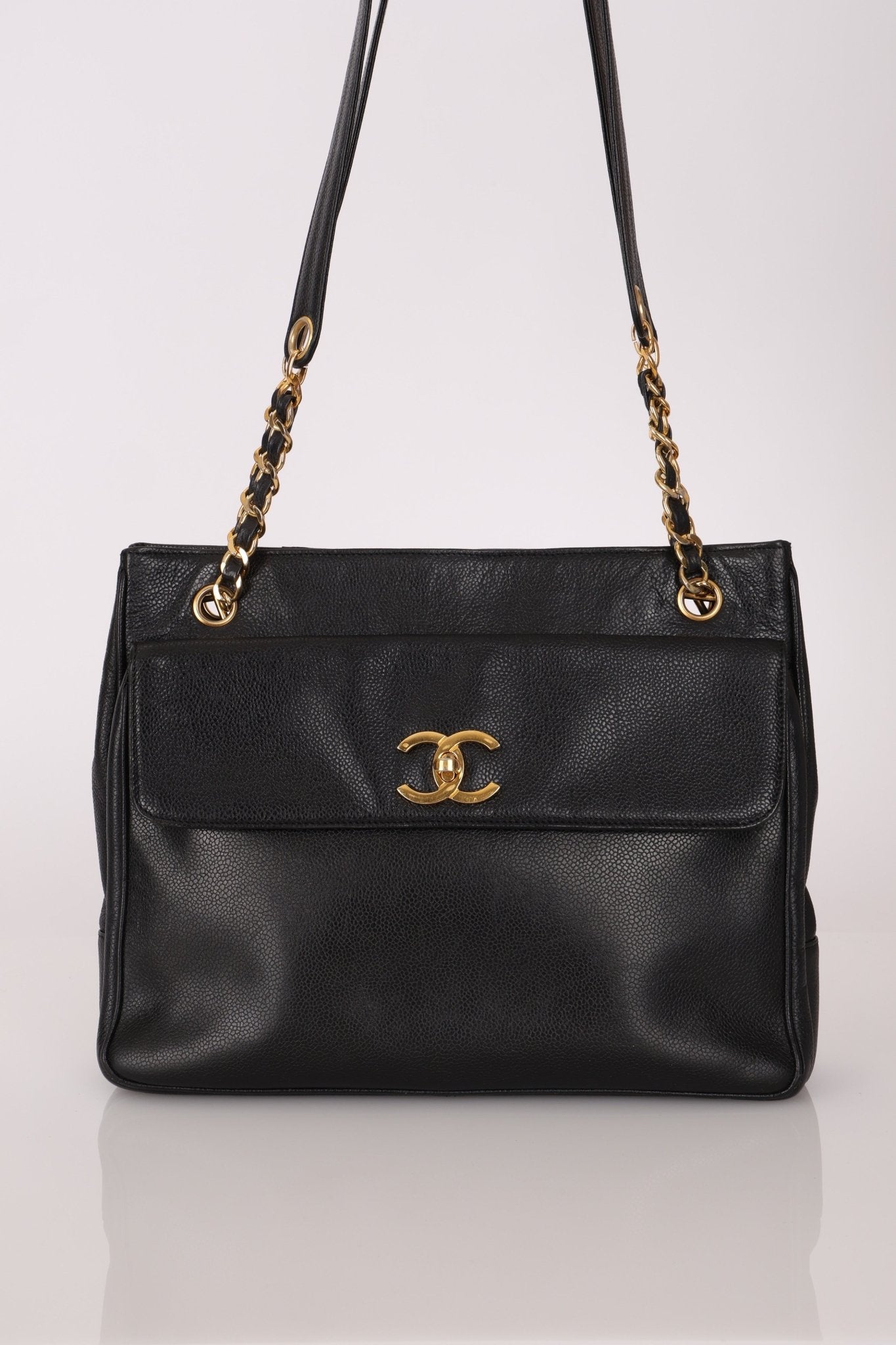 Chanel 1993 Caviar Double Sided Turnlock Tote 24k GP - FashioNica