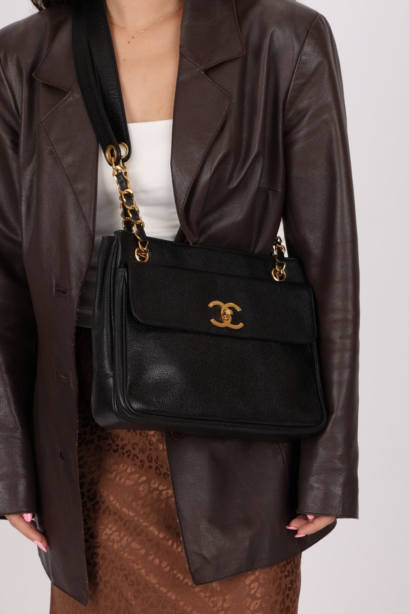 Chanel 1993 Caviar Double Sided Turnlock Tote 24k GP - FashioNica