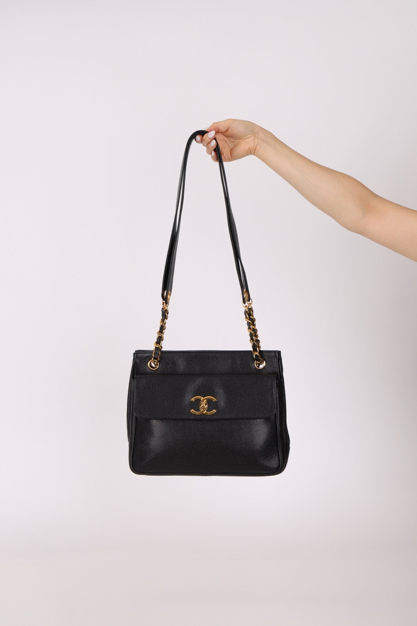 Chanel 1993 Caviar Double Sided Turnlock Tote 24k GP - FashioNica