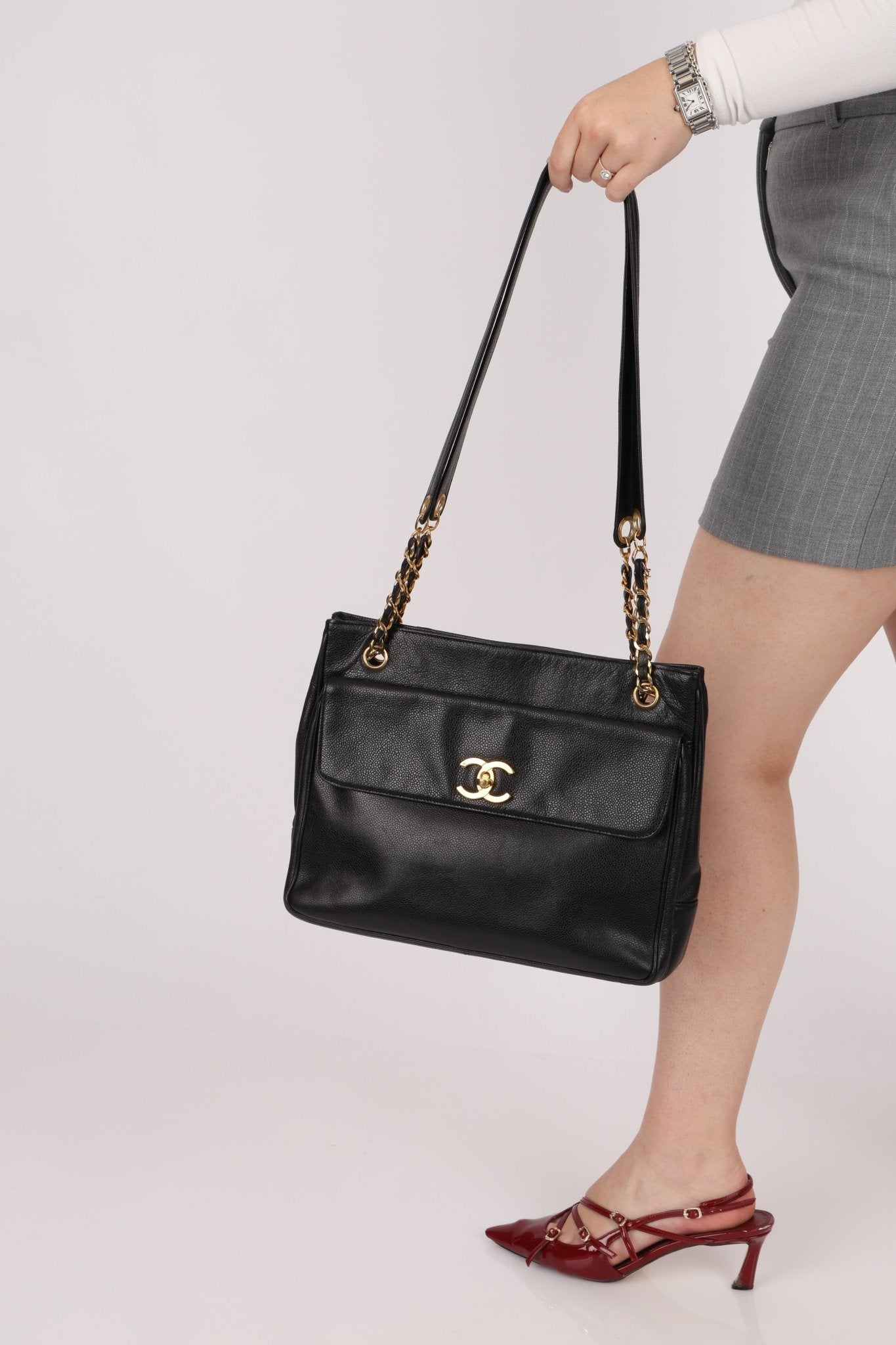 Chanel 1993 Caviar Double Sided Turnlock Tote 24k GP - FashioNica