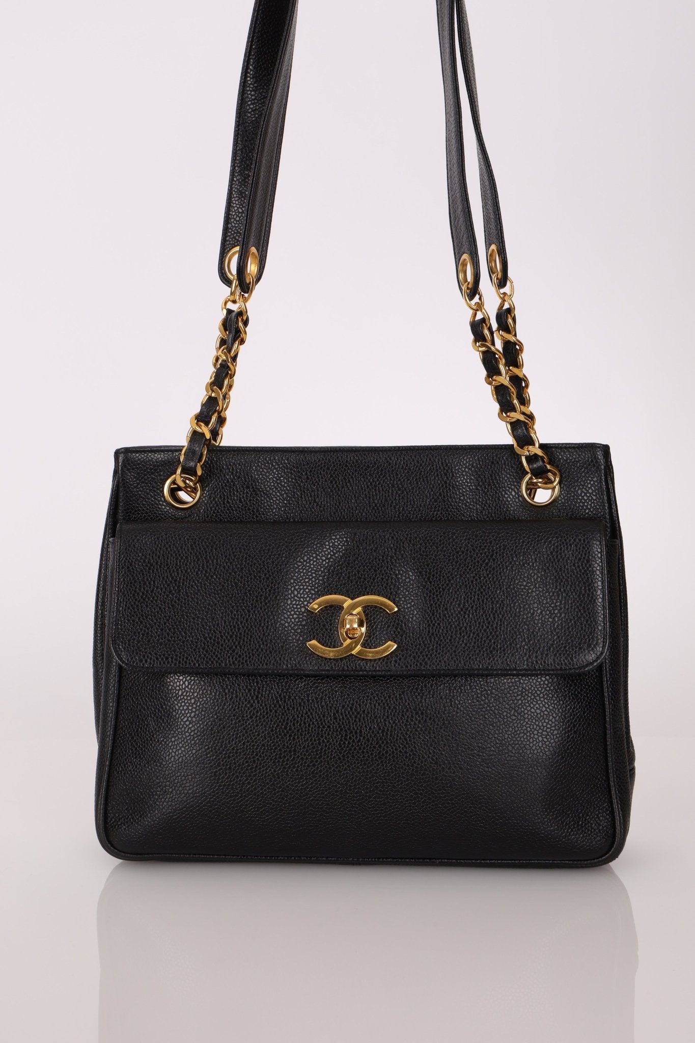 Chanel 1993 Caviar Double Sided Turnlock Tote 24k GP - FashioNica