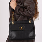 Chanel 1993 Caviar Double Sided Turnlock Tote 24k GP - FashioNica