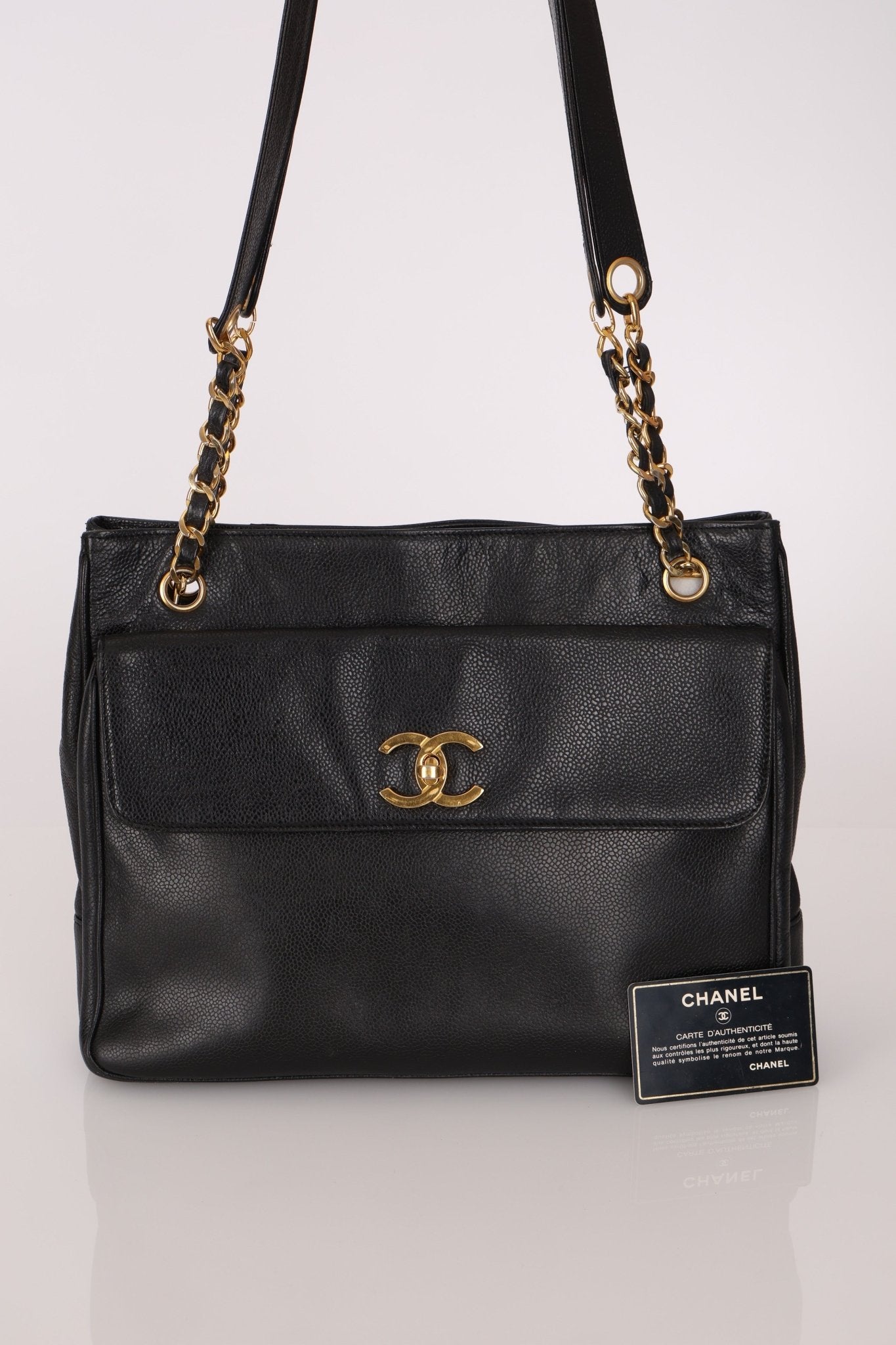 Chanel 1993 Caviar Double Sided Turnlock Tote 24k GP - FashioNica