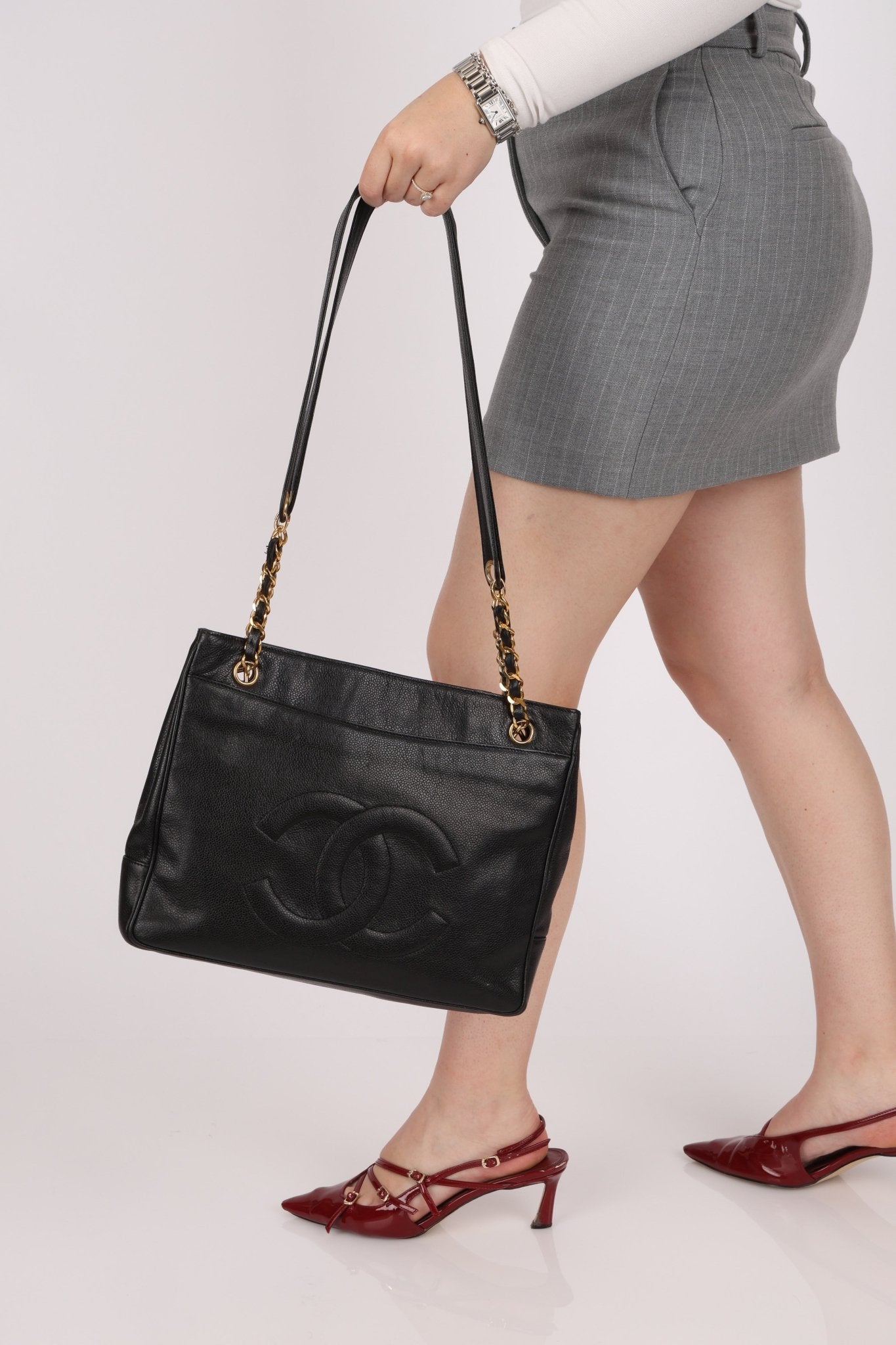 Chanel 1993 Caviar Double Sided Turnlock Tote 24k GP - FashioNica