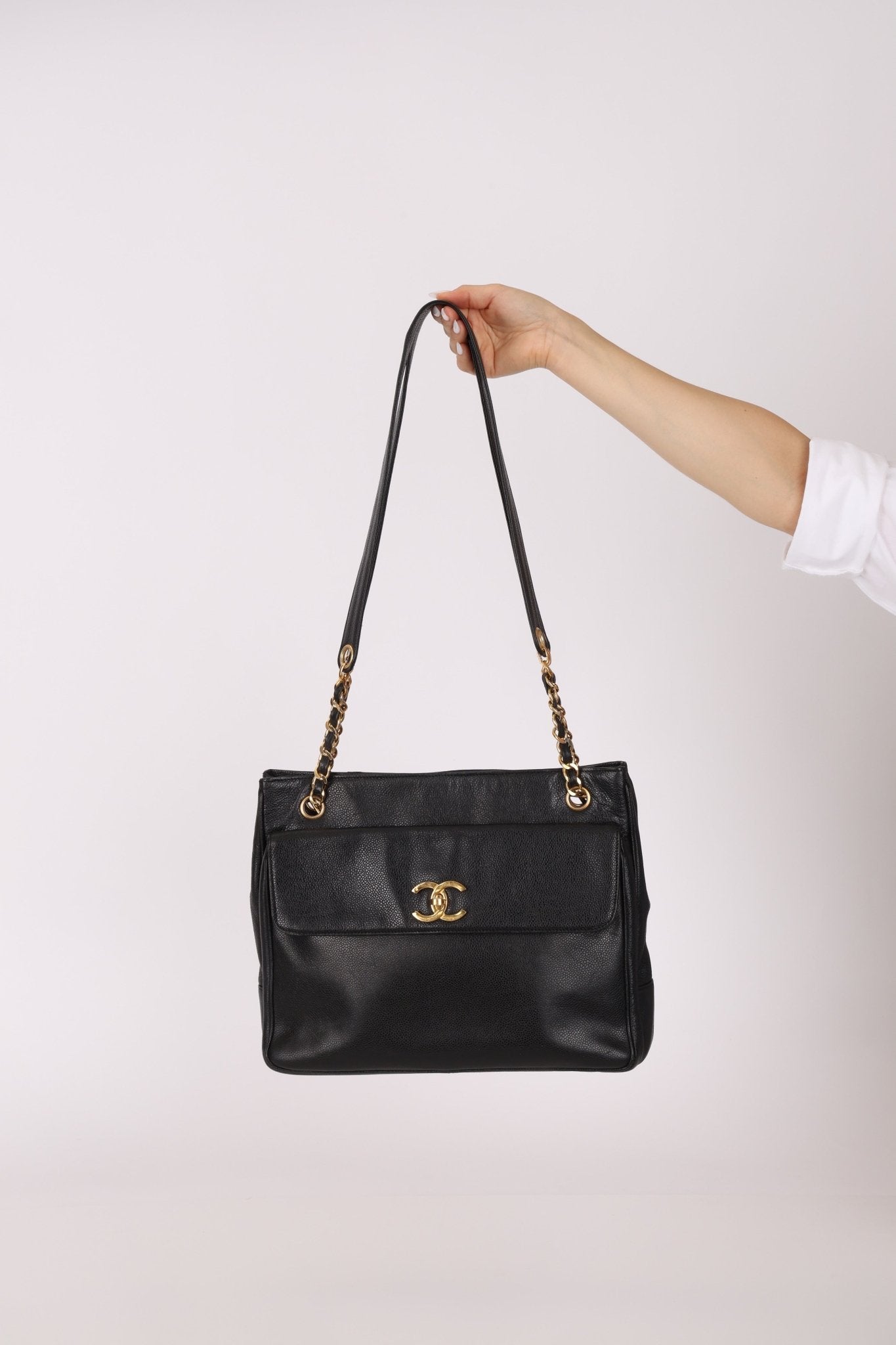 Chanel 1993 Caviar Double Sided Turnlock Tote 24k GP - FashioNica
