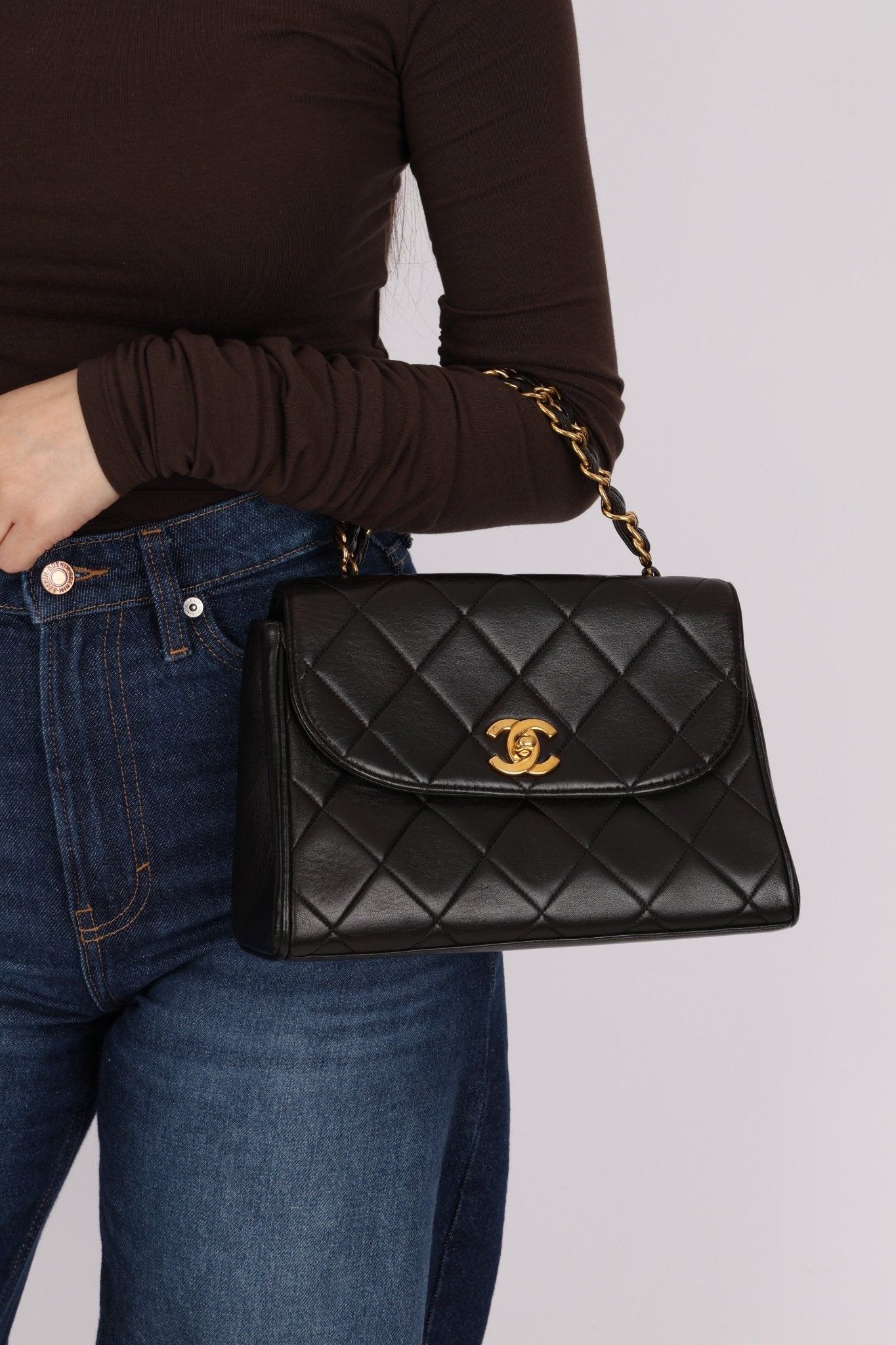 Chanel 1993 Lambskin Kelly Turnlock Top Handle 24 KGP - FashioNica