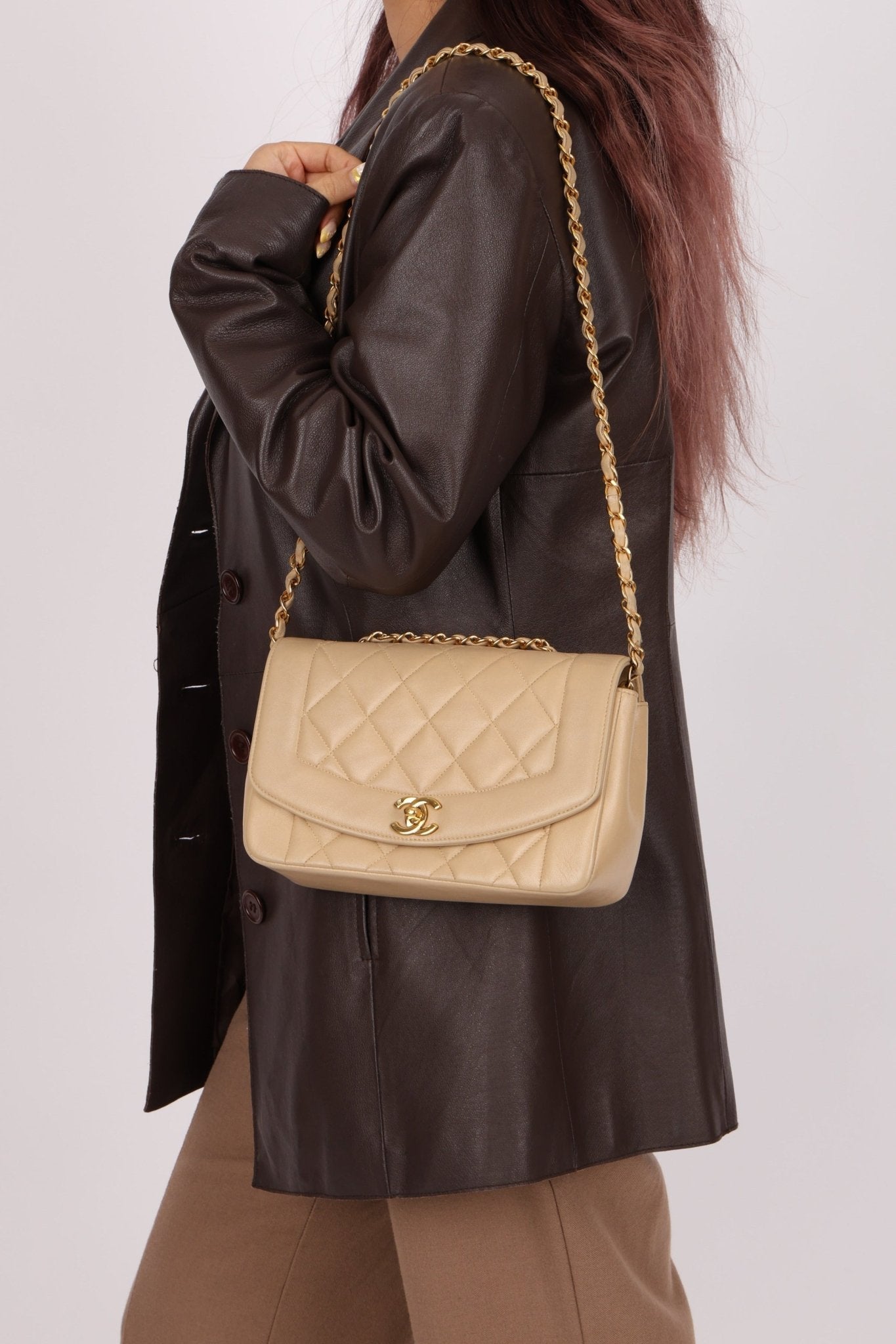 Chanel 1994 Beige Lambskin Small Diana - FashioNica