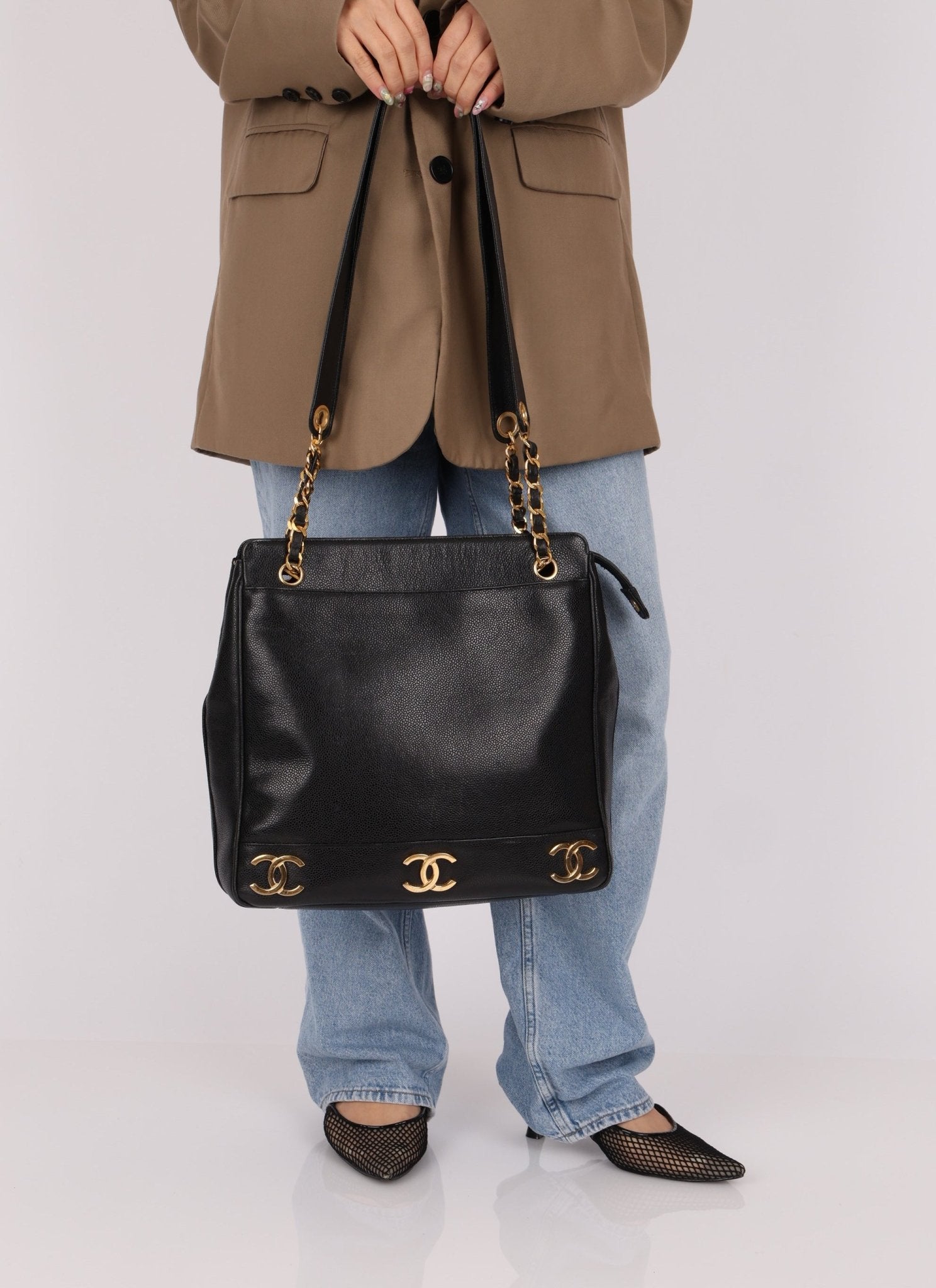 Chanel 1994 Caviar Triple CC Logo Tote - FashioNica