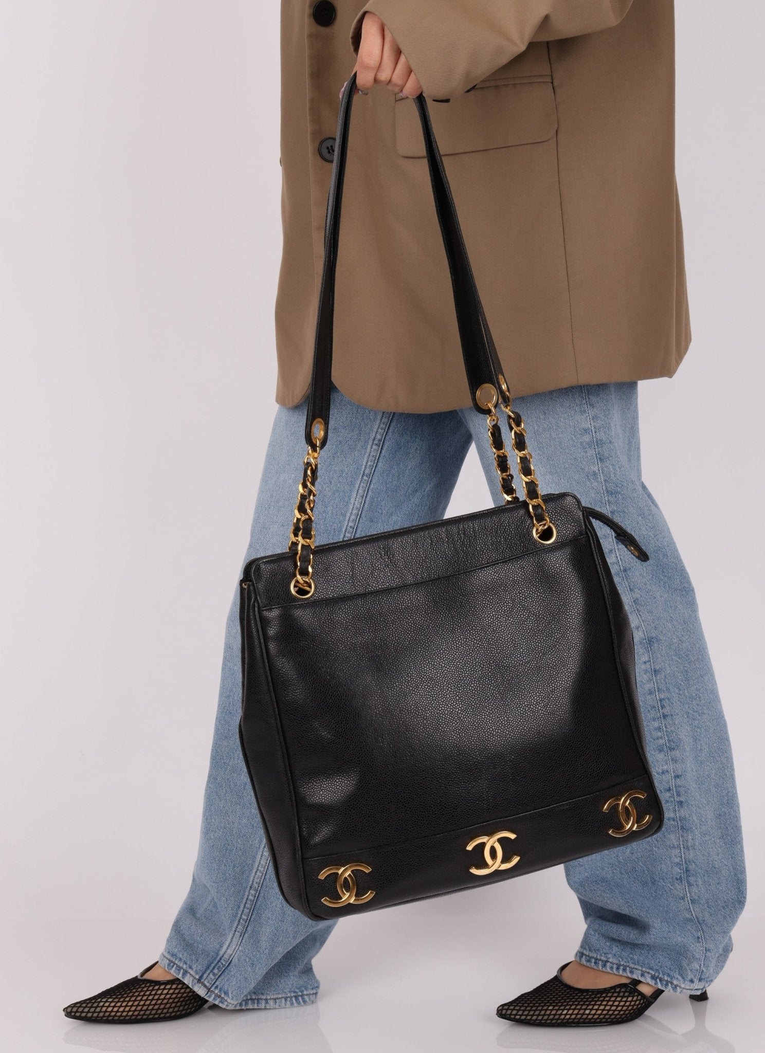 Chanel 1994 Caviar Triple CC Logo Tote - FashioNica