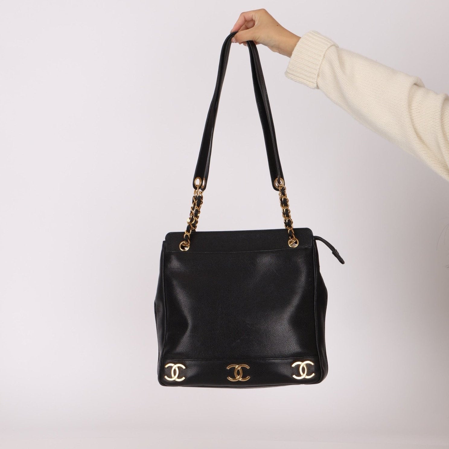 Chanel 1994 Caviar Triple CC Logo Tote - FashioNica