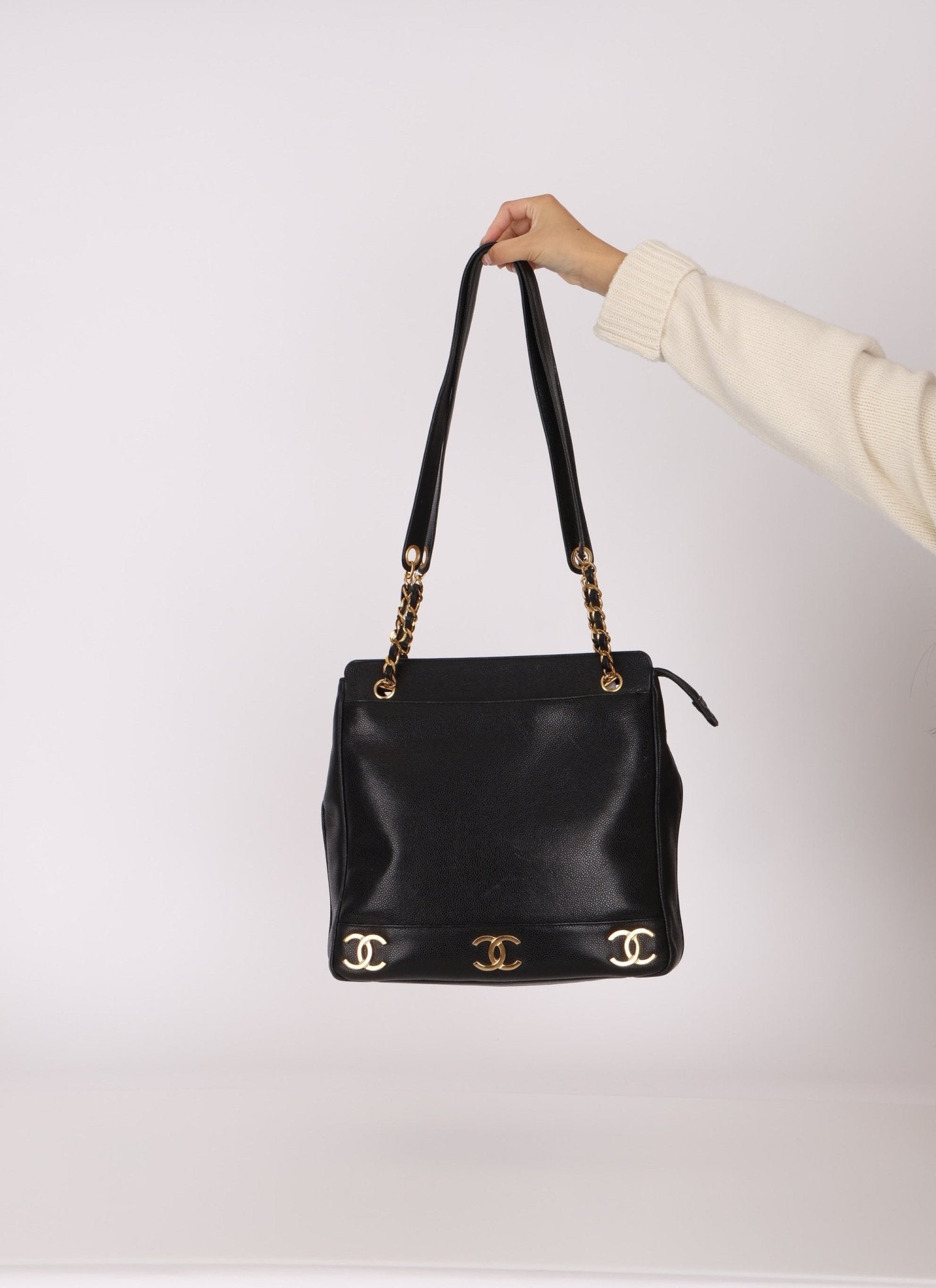 Chanel 1994 Caviar Triple CC Logo Tote - FashioNica