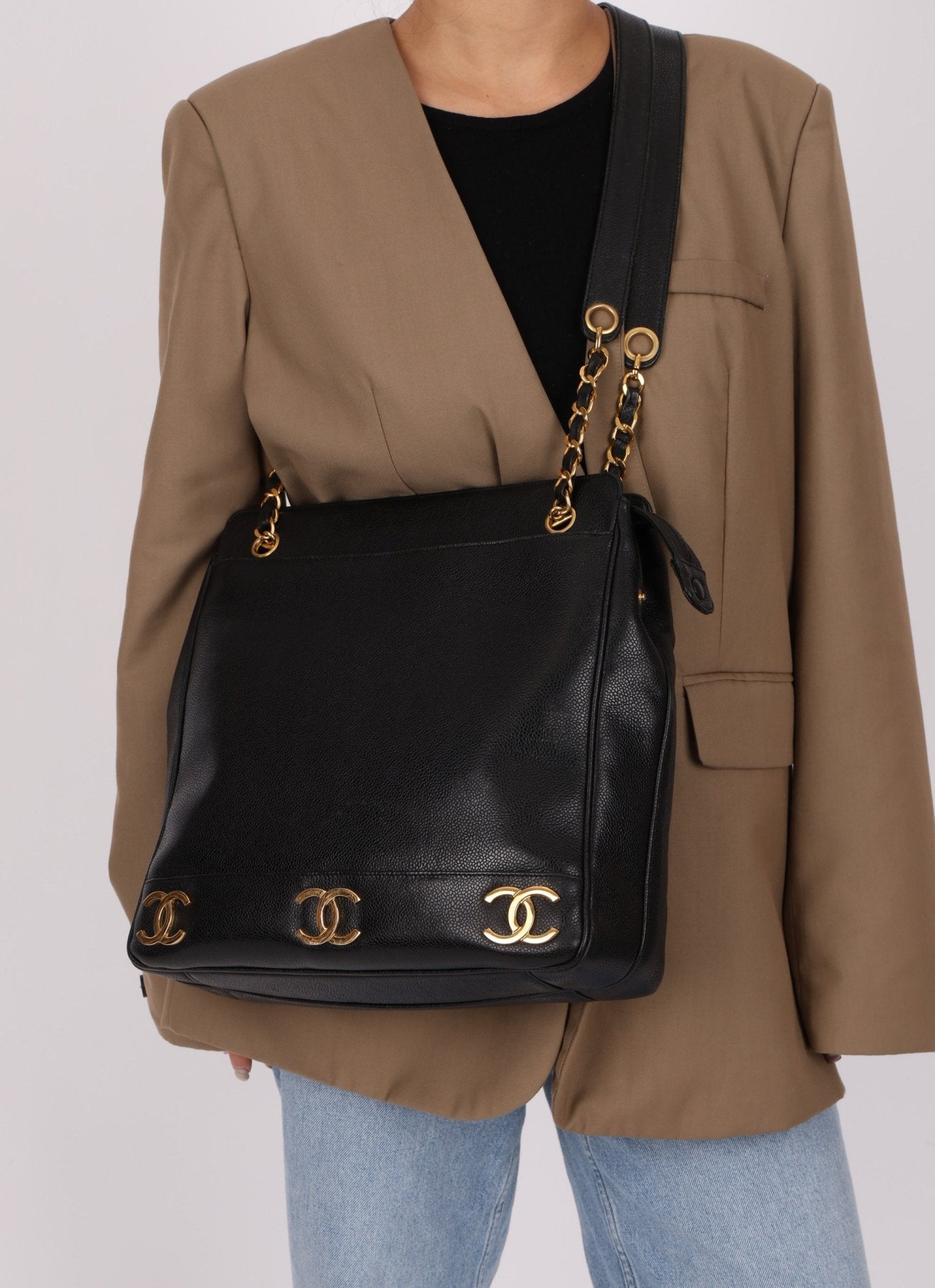 Chanel 1994 Caviar Triple CC Logo Tote - FashioNica