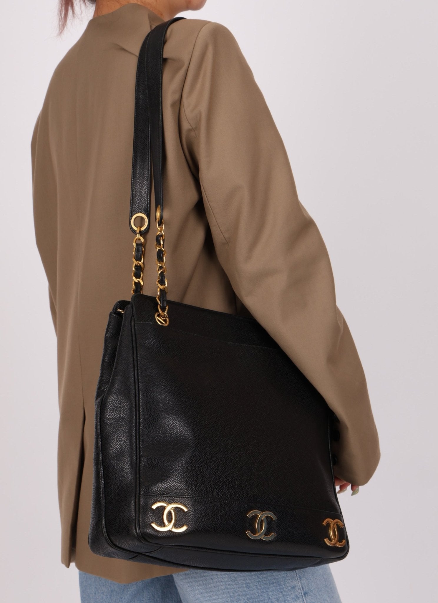 Chanel 1994 Caviar Triple CC Logo Tote - FashioNica