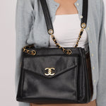 Chanel 1994 Caviar Turnlock Pocket Tote 24K GP - FashioNica