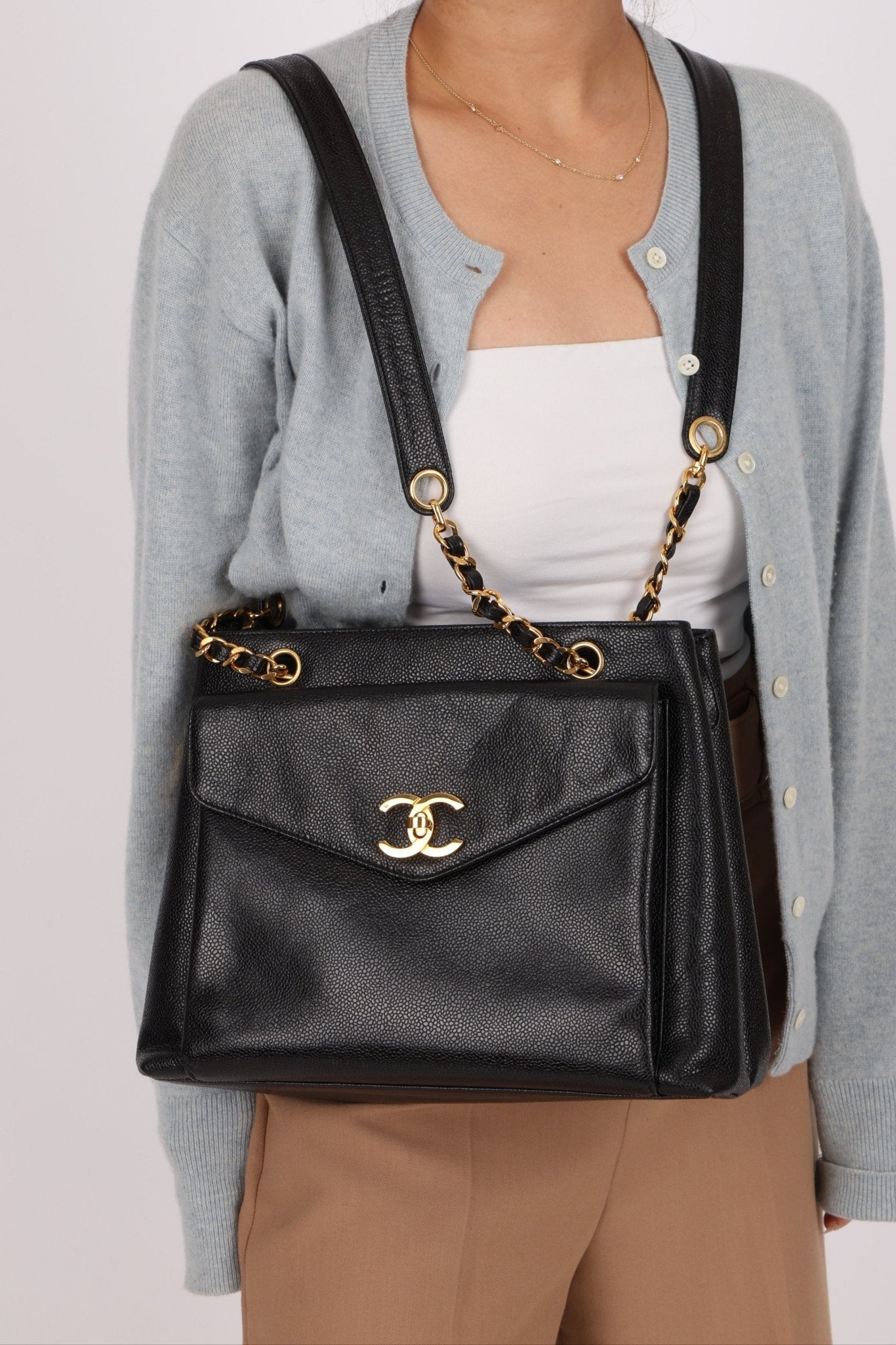 Chanel 1994 Caviar Turnlock Pocket Tote 24K GP - FashioNica