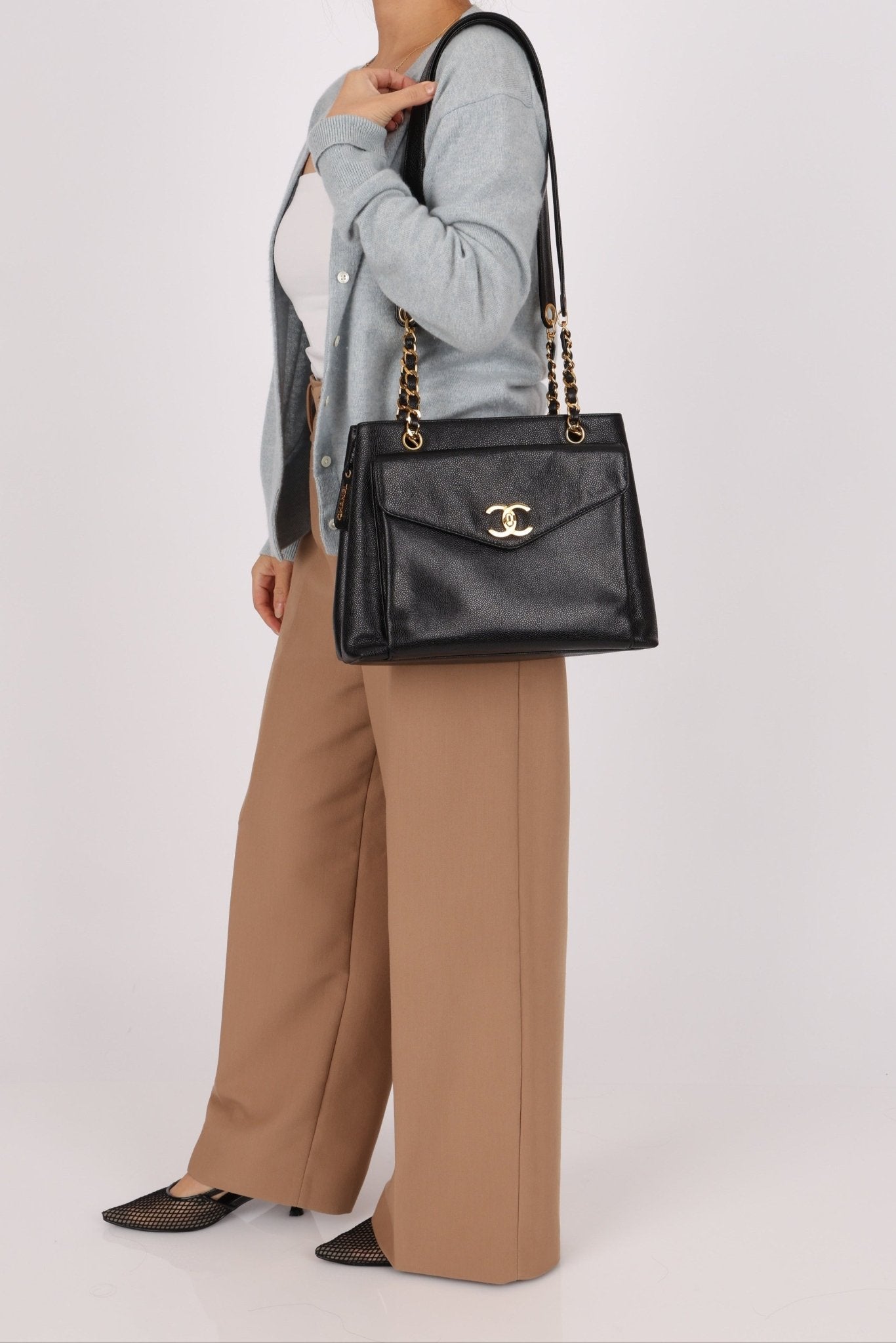 Chanel 1994 Caviar Turnlock Pocket Tote 24K GP - FashioNica