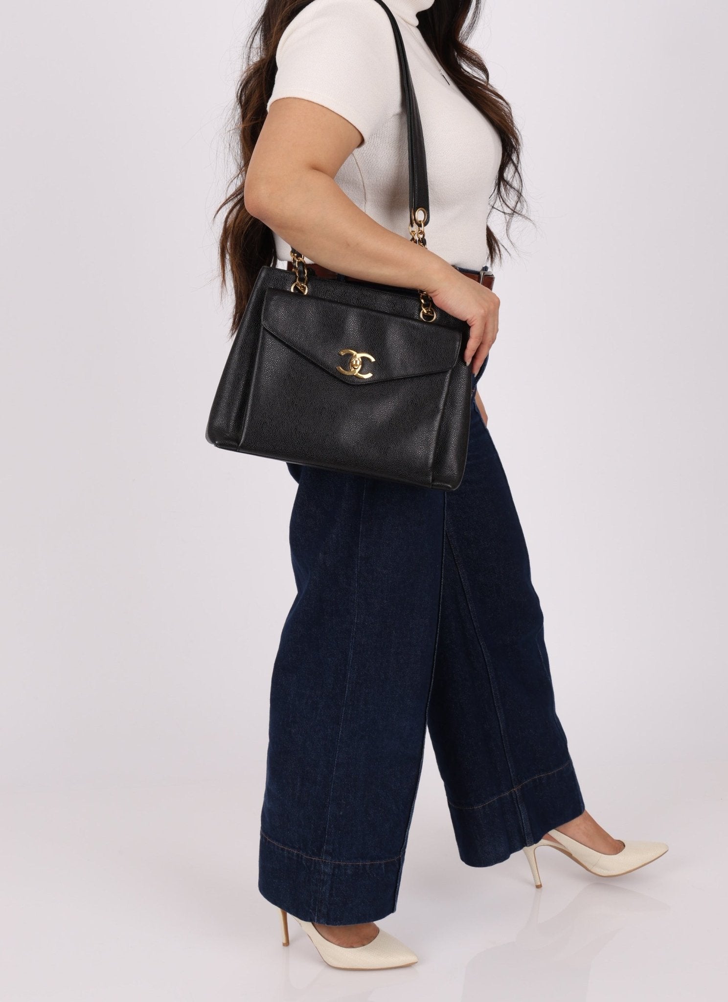 Chanel 1994 Caviar Turnlock Pocket Tote - FashioNica