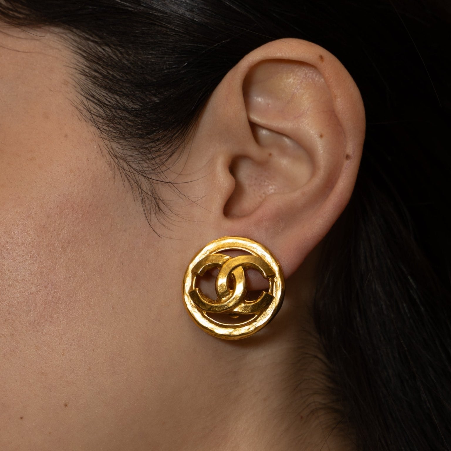 Chanel 1994 CC Round Clip - On Earrings 24K GP - FashioNica